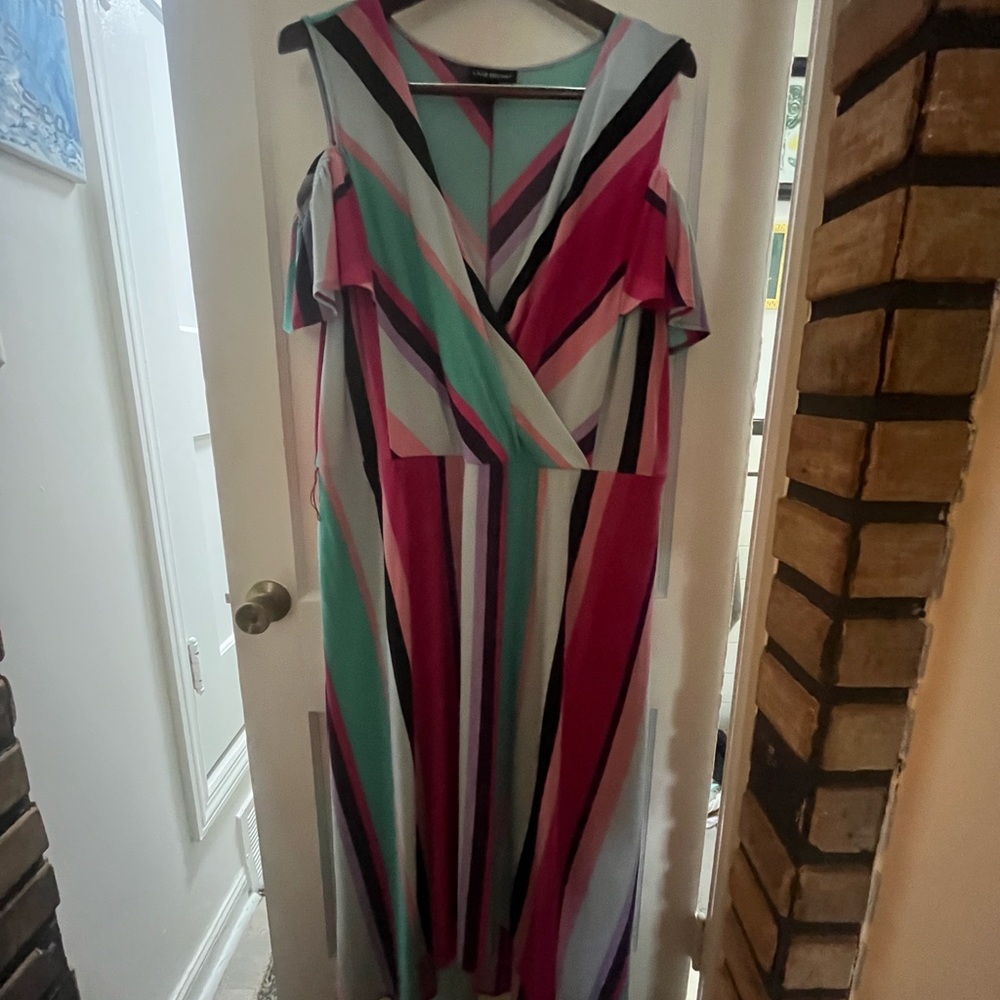 Lane Bryant greens and pinks cold shoulder Sundress